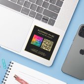 Upload Business Logo Black & Gold Elegant QR Code Sticker (Laptop met iPhone)