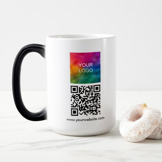 Upload Business Logo Custom QR Code Template Magische Mok (Met donut)