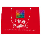 Upload Business Logo Hier Sjabloon Vrolijk Kerstfe Groot Cadeauzakje (Voorkant)