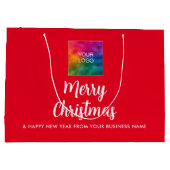 Upload Business Logo Hier Sjabloon Vrolijk Kerstfe Groot Cadeauzakje (Achterkant)