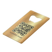 Upload Business Logo QR Code Url Faux Gold Creditkaart Flessenopener (Achterkant Gekanteld)