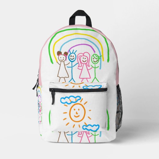 Upload Childs Drawing Draai Kinder kunstwerk naar Bedrukte Rugzak (Voorkant)