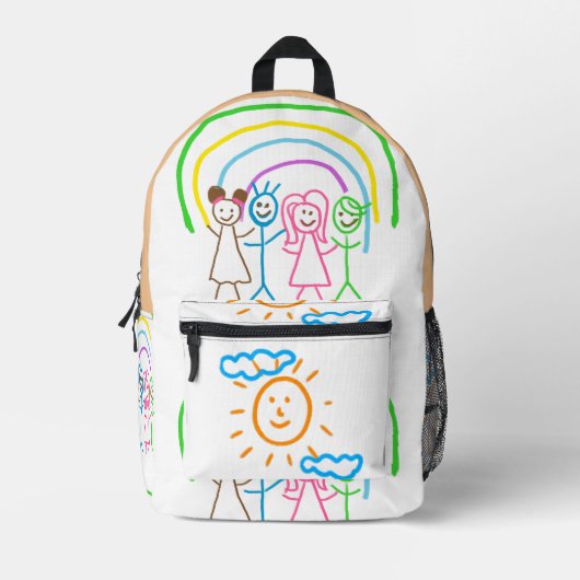 Upload Childs Drawing Draai Kinder kunstwerk naar Bedrukte Rugzak (Voorkant)