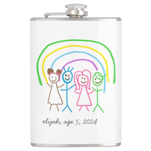 Upload Childs Drawing Draai Kinder kunstwerk naar Heupfles (Voorkant)