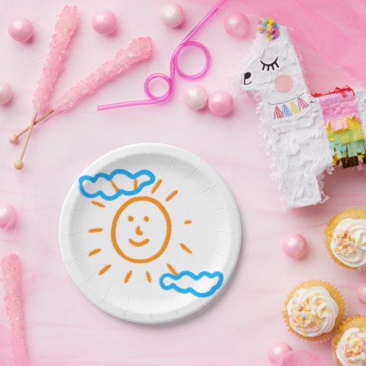 Upload Childs Drawing Draai Kinder kunstwerk naar Papieren Bordje (Feest)