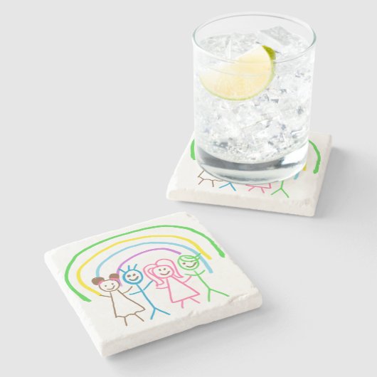 Upload Childs Drawing Draai Kinder kunstwerk naar Stenen Onderzetter (Zijkant)