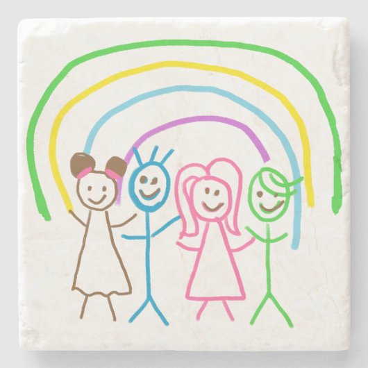 Upload Childs Drawing Draai Kinder kunstwerk naar Stenen Onderzetter (Voorkant)