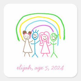 Upload Childs Drawing Draai Kinder kunstwerk naar Vierkante Sticker