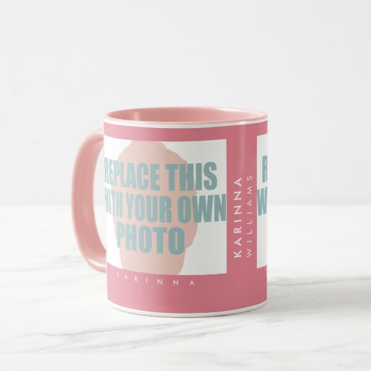 upload & creëer roze foto_mok met naam mok (Voorkant links)