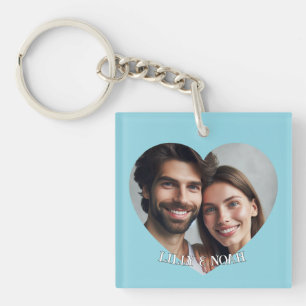 Upload Custom Heart Couple Foto Naam toevoegen Sleutelhanger