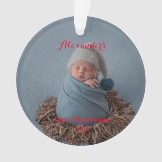 Upload Eerste Kerst Foto van Kind Ornament (voorkant)