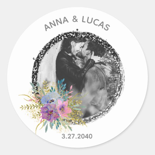 *~* UPLOAD FOTO Bruiloft Baby Favor Envelop Seal Ronde Sticker (Voorkant)