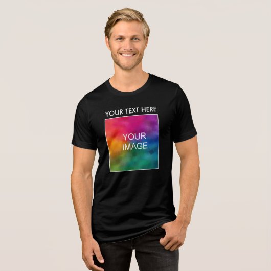 Upload je eigen foto Mannen trend Solid Black Tri-Blend Shirt (Voorkant volledig)