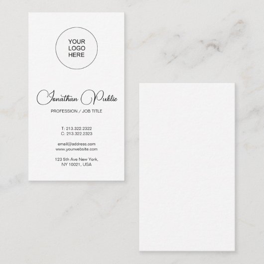 Upload je eigen Logo hier in de verticale typograf Visitekaartje (Voorkant / Achterkant)