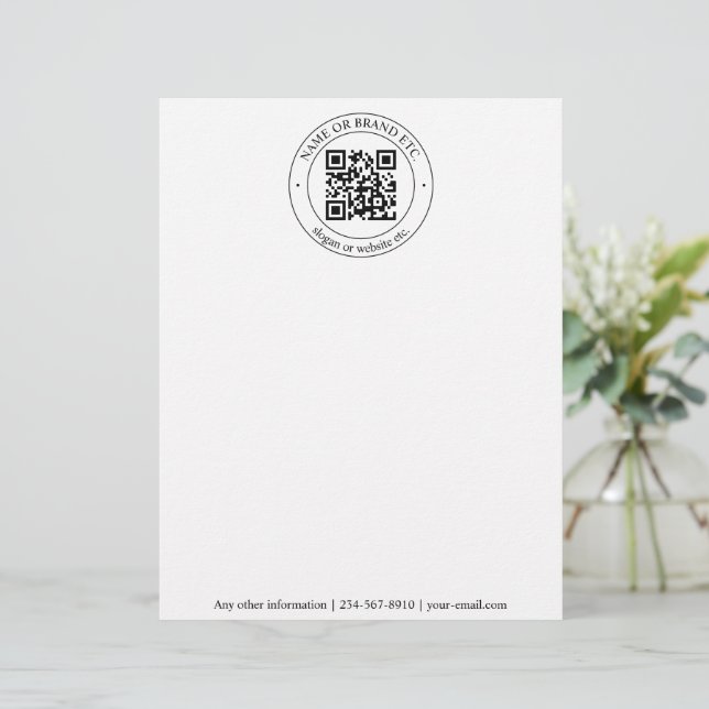 Upload Je Eigen QR Code & Aanpasbare Tekst Briefhoofd (Staand voorkant)