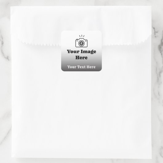 Upload je favoriete foto en tekst vierkante sticker (Tas)
