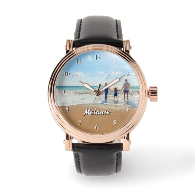 Upload je foto horloge cadeau voeg aangepaste teks (Voorkant)