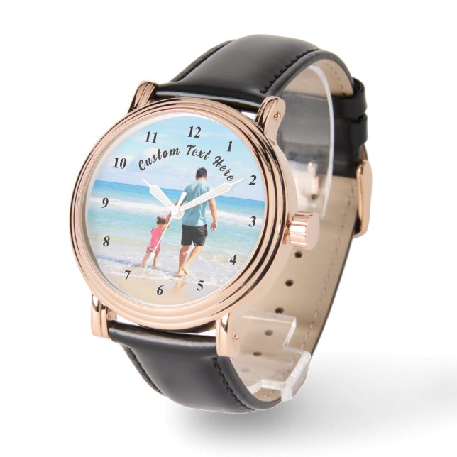 Upload je foto horloge cadeau voeg aangepaste teks (Hoek)