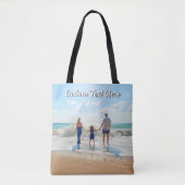 Upload je fototas met gepersonaliseerde tekst naam tote bag (Voorkant)