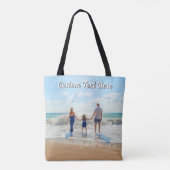 Upload je fototas met gepersonaliseerde tekst naam tote bag (Achterkant)