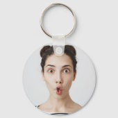 Upload je grappige gezichtsfoto Selfie Sleutelhanger (Achterkant)