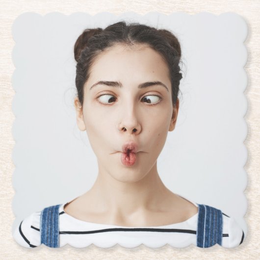 Upload Jouw Grappige Gezicht Foto Selfie Kartonnen Onderzetters (Voorkant)