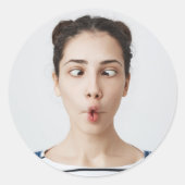 Upload Jouw Grappige Gezicht Foto Selfie Ronde Sticker (Voorkant)