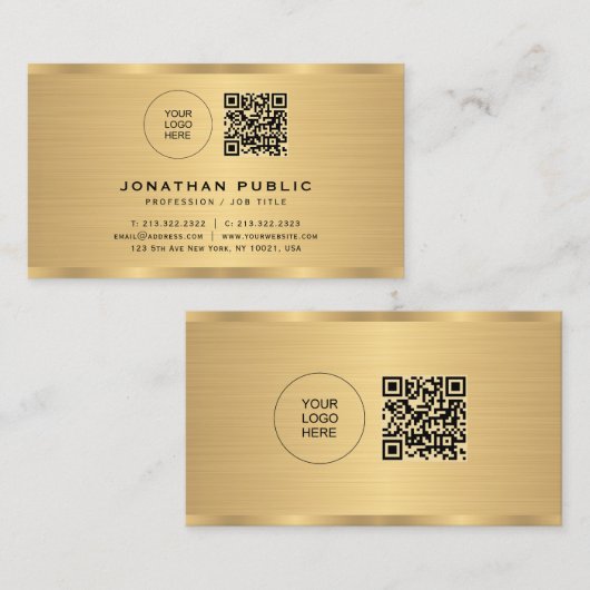 Upload jouw Logo Elegant Metallic Gold Look Visitekaartje (Voorkant / Achterkant)