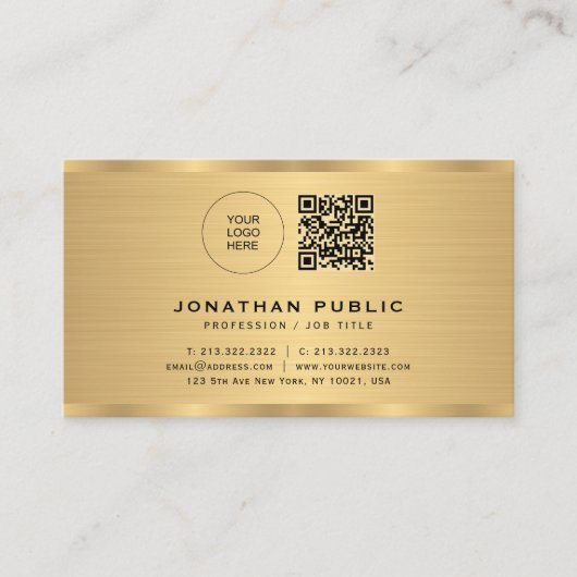 Upload jouw Logo Elegant Metallic Gold Look Visitekaartje (Voorkant)