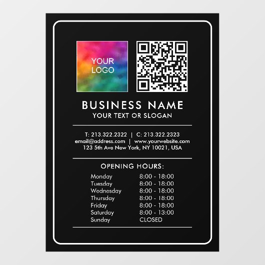 Upload Logo Aangepaste QR-code Openingsuren Lijst Raamsticker (Vel)