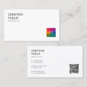 Upload Logo QR Code Modern Elegant Minimalist Visitekaartje (Voorkant / Achterkant)