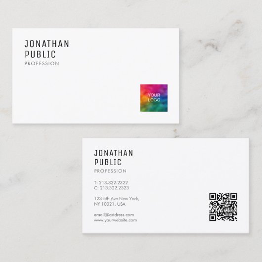 Upload Logo QR Code Modern Elegant Minimalist Visitekaartje (Voorkant / Achterkant)