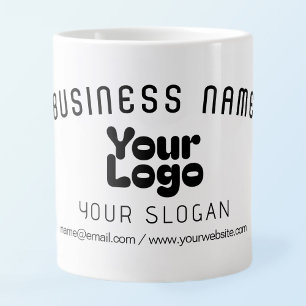 Upload Logo Retro-Modern Wit & Zwart (bewerkbaar) Grote Koffiekop