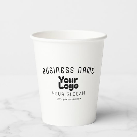 Upload Logo Retro-Modern Wit & Zwart (bewerkbaar) Papieren Bekers (Achterkant)