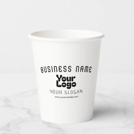 Upload Logo Retro-Modern Wit & Zwart (bewerkbaar) Papieren Bekers (Voorkant)