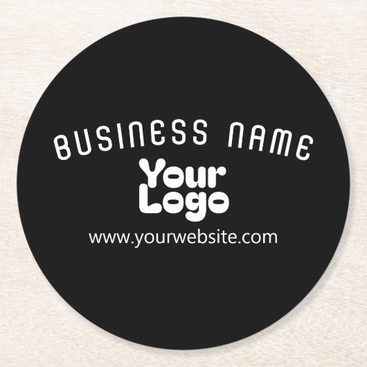 Upload Logo Retro-Modern Zwart-wit (bewerkbaar) Ronde Kartonnen Onderzetter (Voorkant)