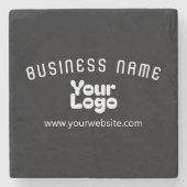 Upload Logo Retro-Modern Zwart-wit (bewerkbaar) Stenen Onderzetter (Voorkant)