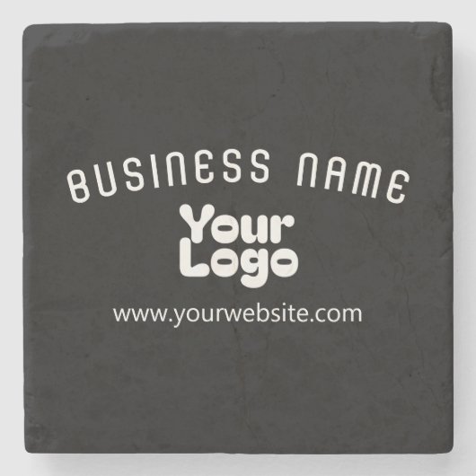 Upload Logo Retro-Modern Zwart-wit (bewerkbaar) Stenen Onderzetter (Voorkant)