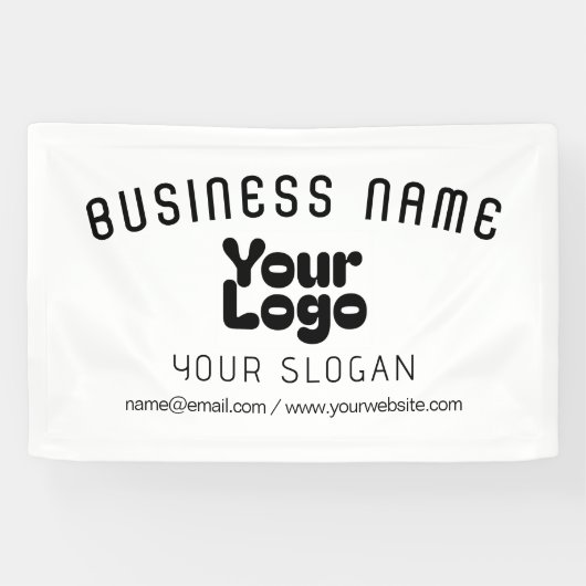 Upload Logo Retro-Moderne Wit & Zwart (bewerkbaar) Spandoek (Horizontaal)