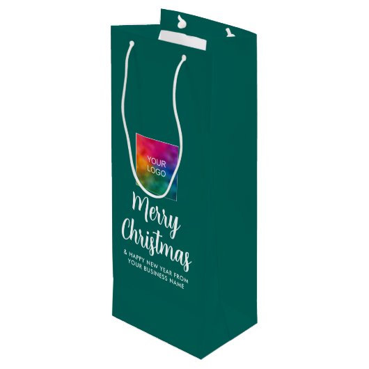 Upload Logo Sjabloon Merry Christmas Typografie Wijn Cadeautas (Achterkant Gekanteld)