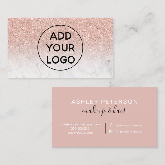 upload logo typografie marmer roos goud glitter visitekaartje (Voorkant / Achterkant)