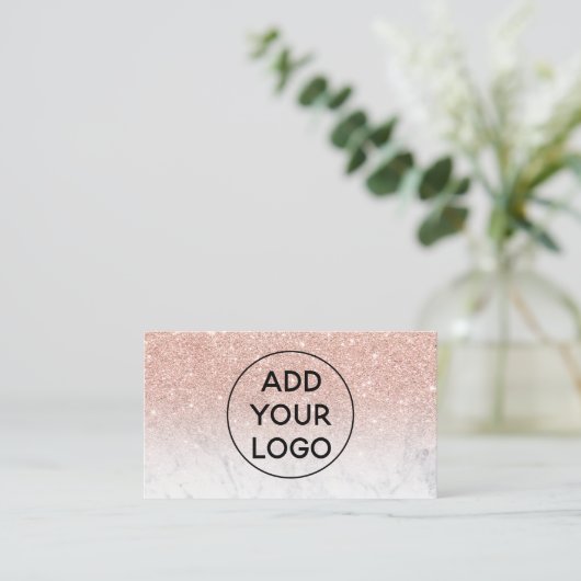 upload logo typografie marmer roos goud glitter visitekaartje (Staand voorkant)