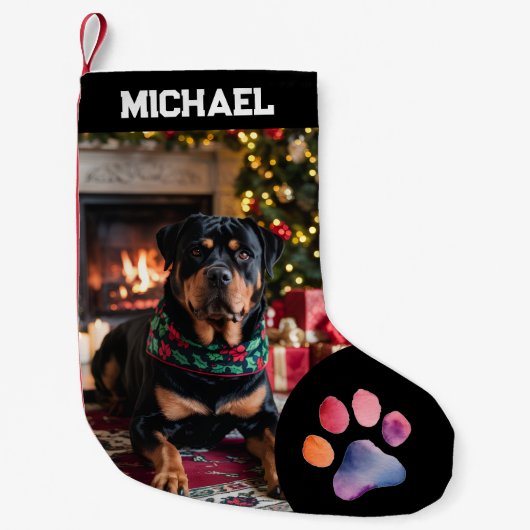 upload picture Dog Custom Photo text Personalized  Kleine Kerstsok (Voorkant)