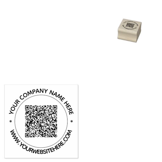 Upload QR-code en tekst ronde rubberen stempel voo (Gestempeld)
