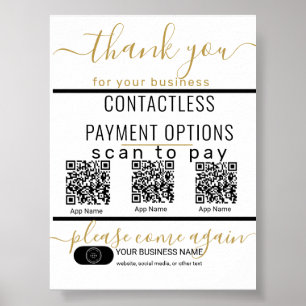 Upload QR-codes & logo 3 betaalapps zwart & wit Poster