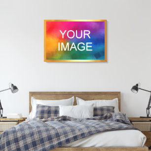 Upload uw afbeelding foto logo op gouden achtergro canvas afdruk