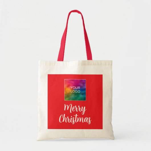 Upload uw Business Logo Vrolijk Kerstbudget Tote Bag (Voorkant)