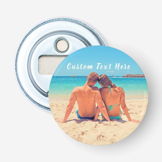 Upload Uw Foto Flesopener met Aangepaste Tekst Button Flesopener (Voorkant)
