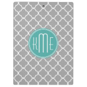Upload uw foto - Grijs Quatrefoil Mint Monogram Klembord (Achterkant)