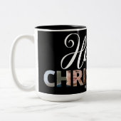 Upload uw foto in de tekst Happy Christmas Tweekleurige Koffiemok (Links)